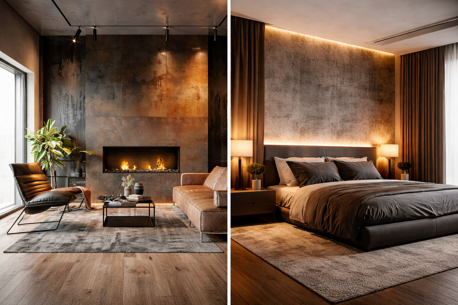 Beton architektoniczny w salonie / sypialni (inspiracje + ceny i zastosowania)