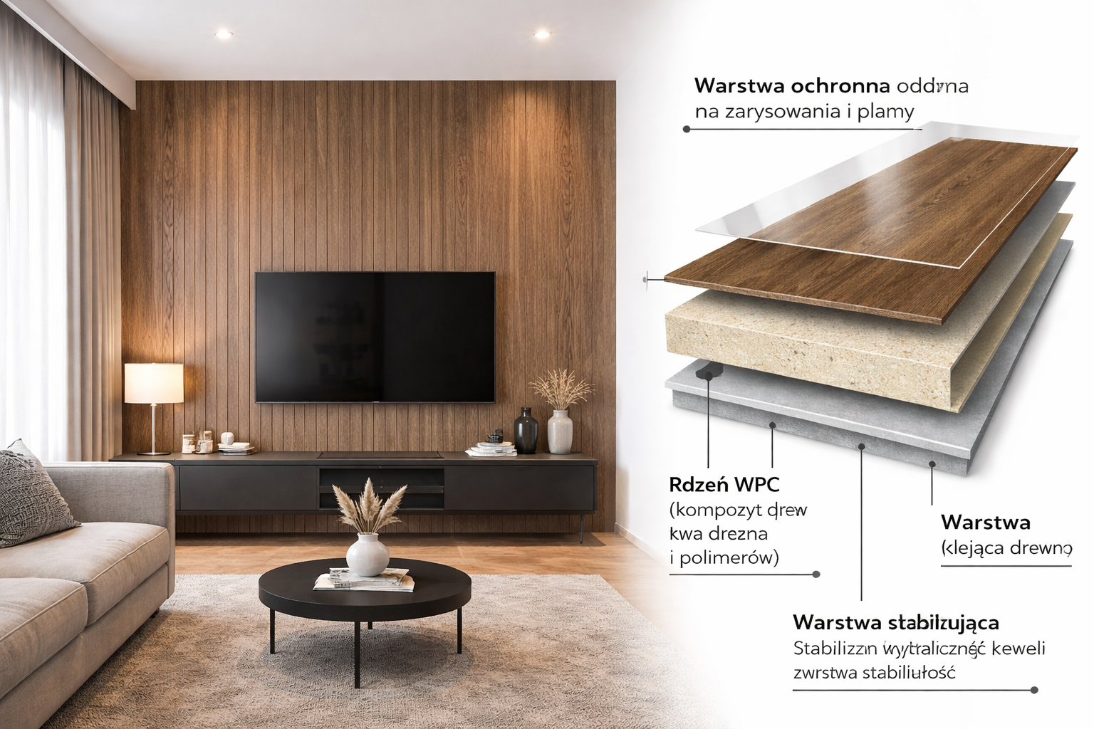 przekrój płyty wpc warstwy