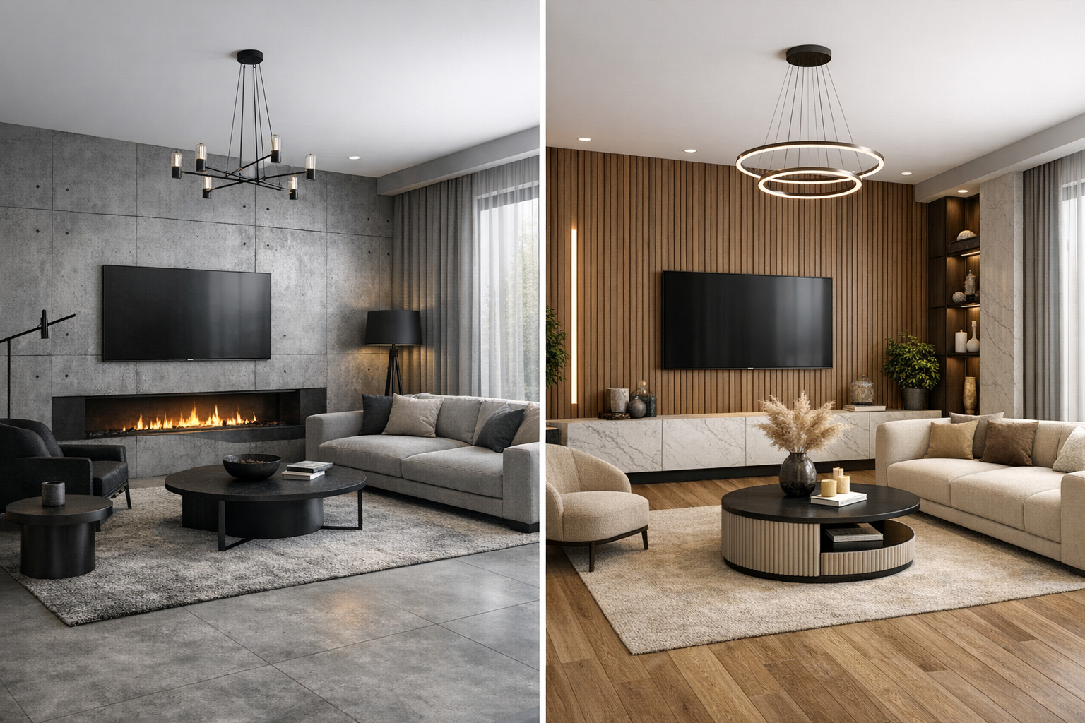 Beton architektoniczny vs panele WPC — co wybrać do salonu? (2026)