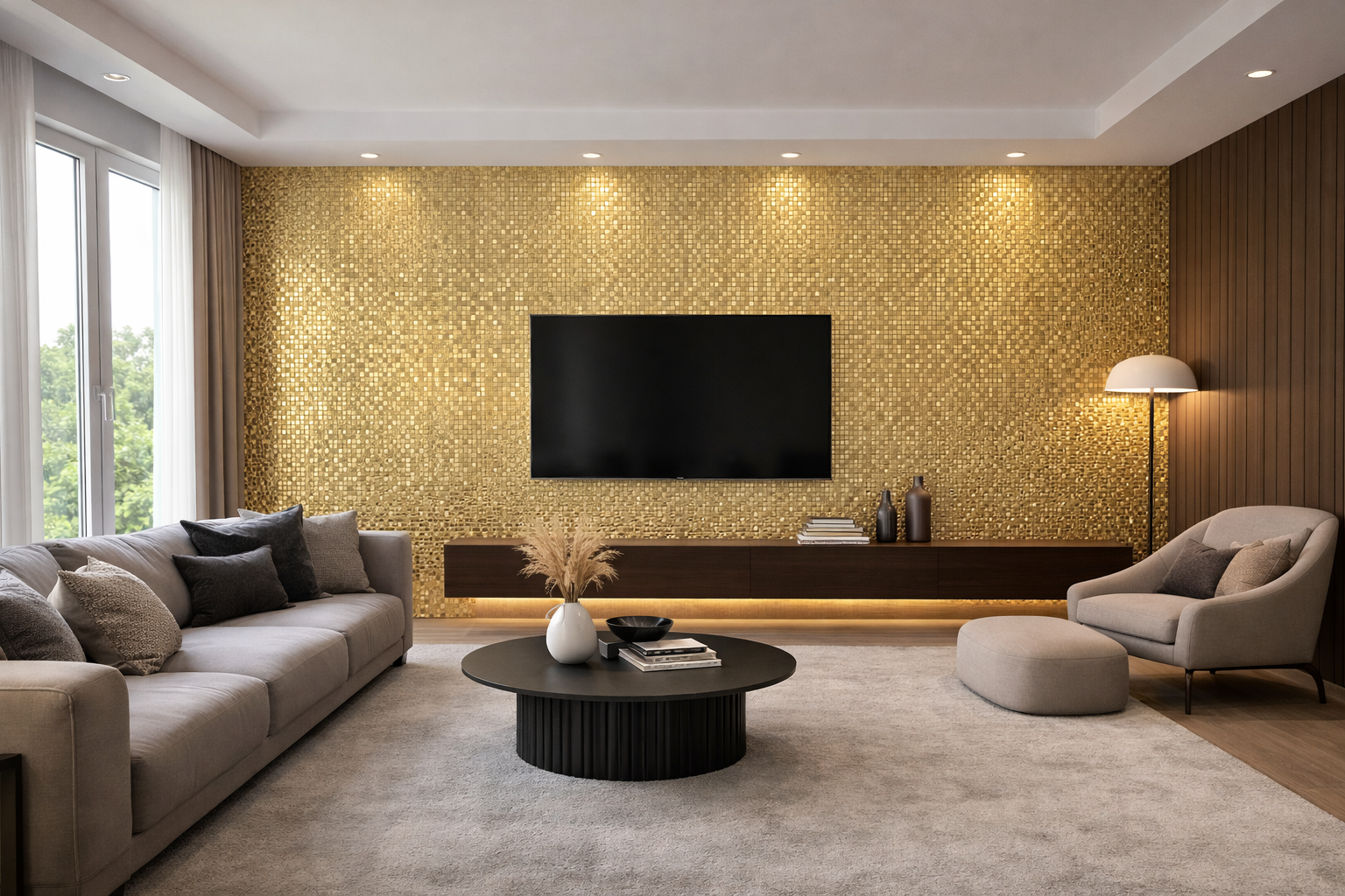 Panel ścienny WPC z wzorem HD – Golden Pixel 953 - elevante - Wall Decor