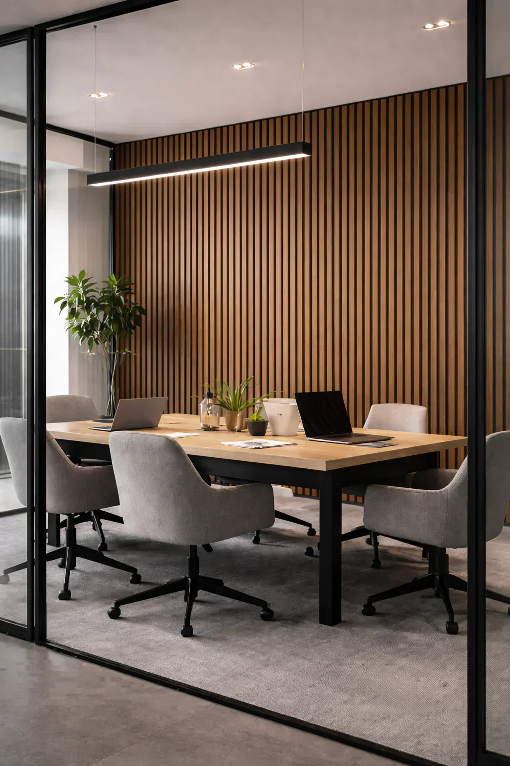 biuro wystroj z lamelami