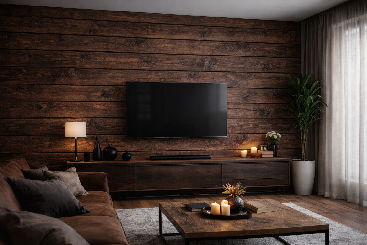 Rustykalna deska na ścianę Tabacco Wood 4 - ciemny brąz - elevante - Wall Decor