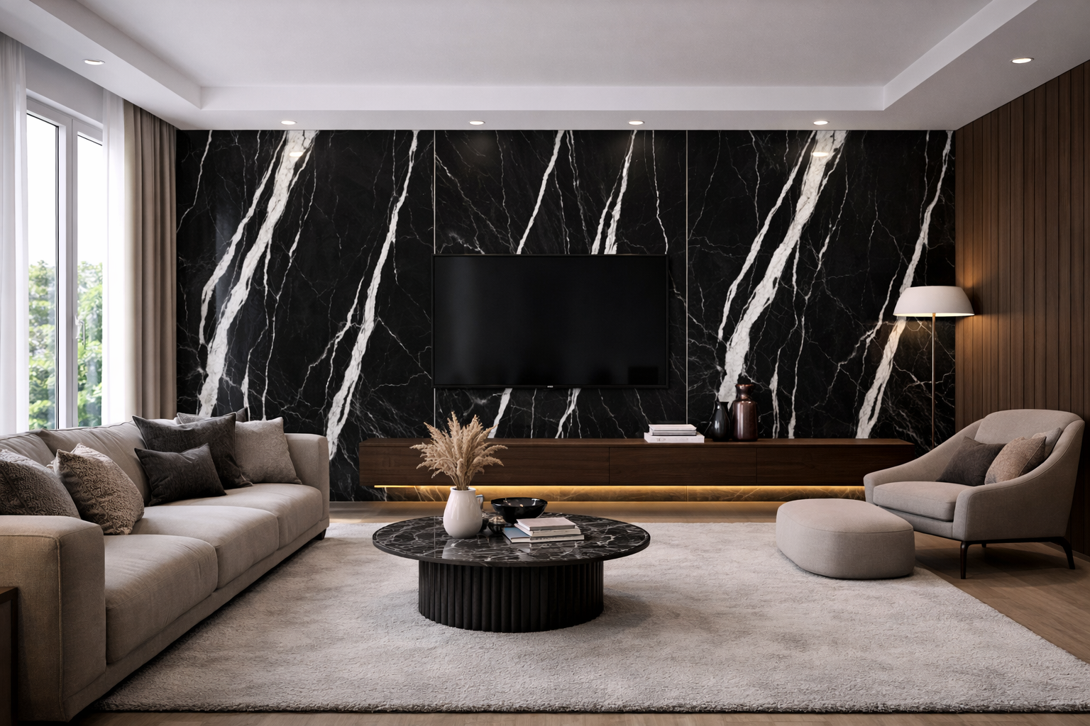 WPC Nero Marquina — czarny marmur w łazience premium