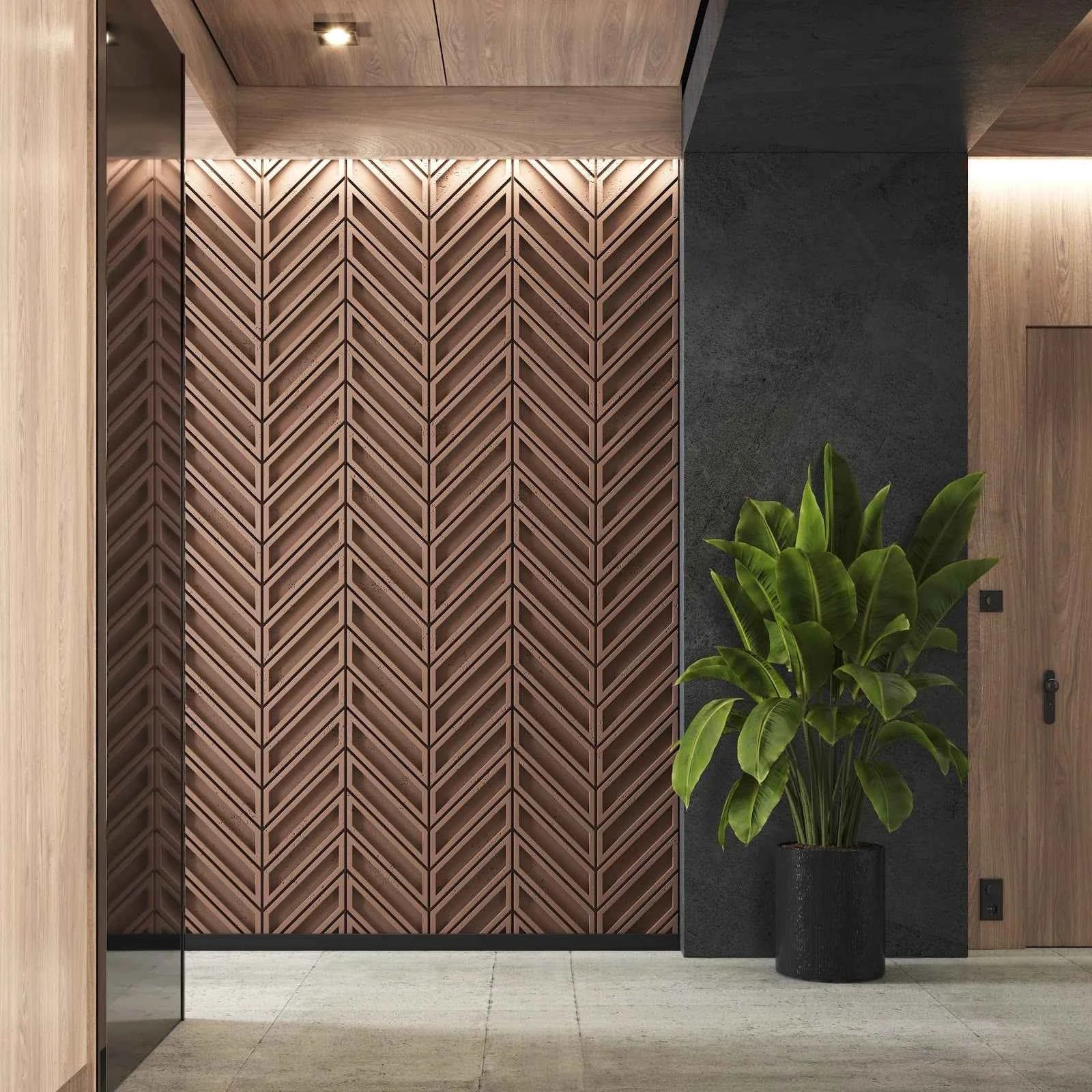 Płyta betonowa 3D Jodełka PB50 KS — ściana dekoracyjna w salonie loftowym — Elevante